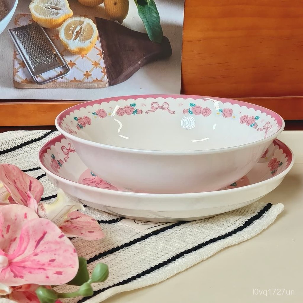 Bộ đồ ăn Cute My Melody, đĩa sứ hồng kiểu Nhật dùng cho món bít tết, món tráng miệng siêu dễ thương 