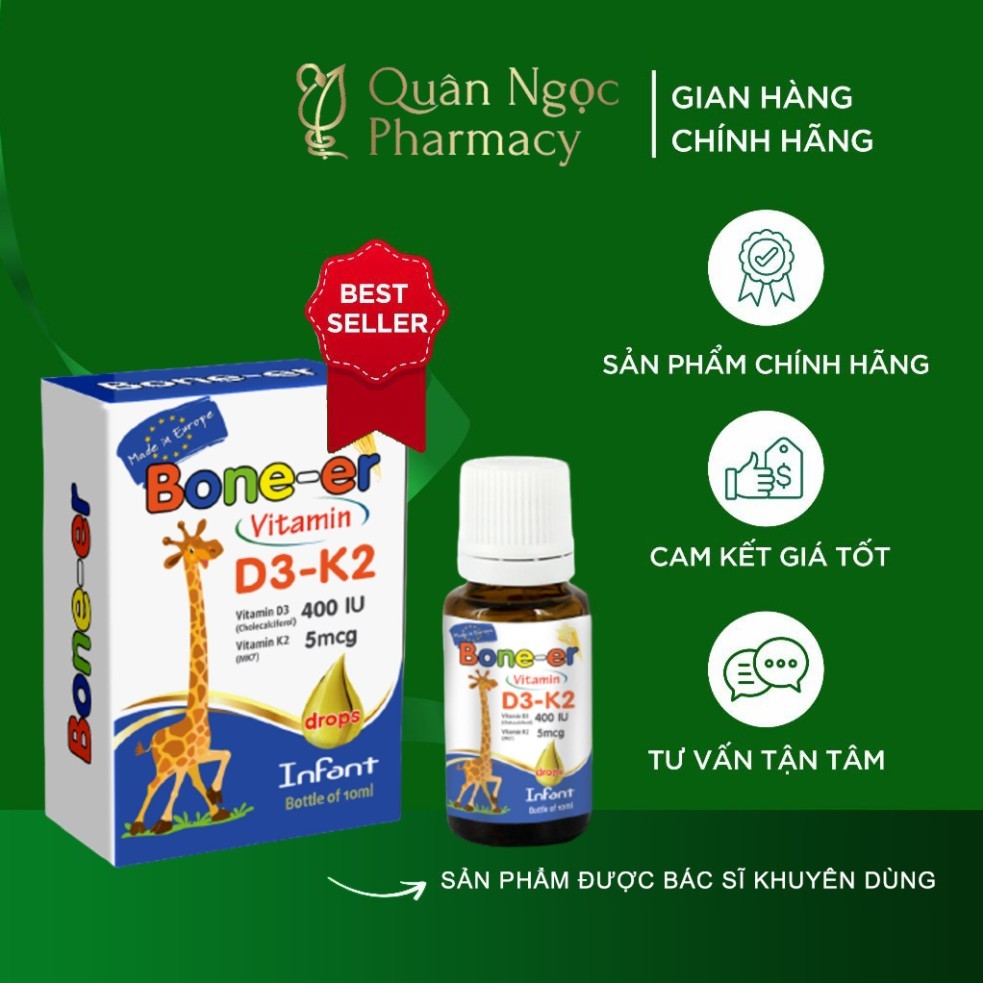 [HÀNG CHUẨN] VITAMIN D3 NHỎ GIỌT BONE - ER (Lọ 10 ml) BỔ SUNG D3 VÀ K2 CHO BÉ TỪ 0 THÁNG TUỔI