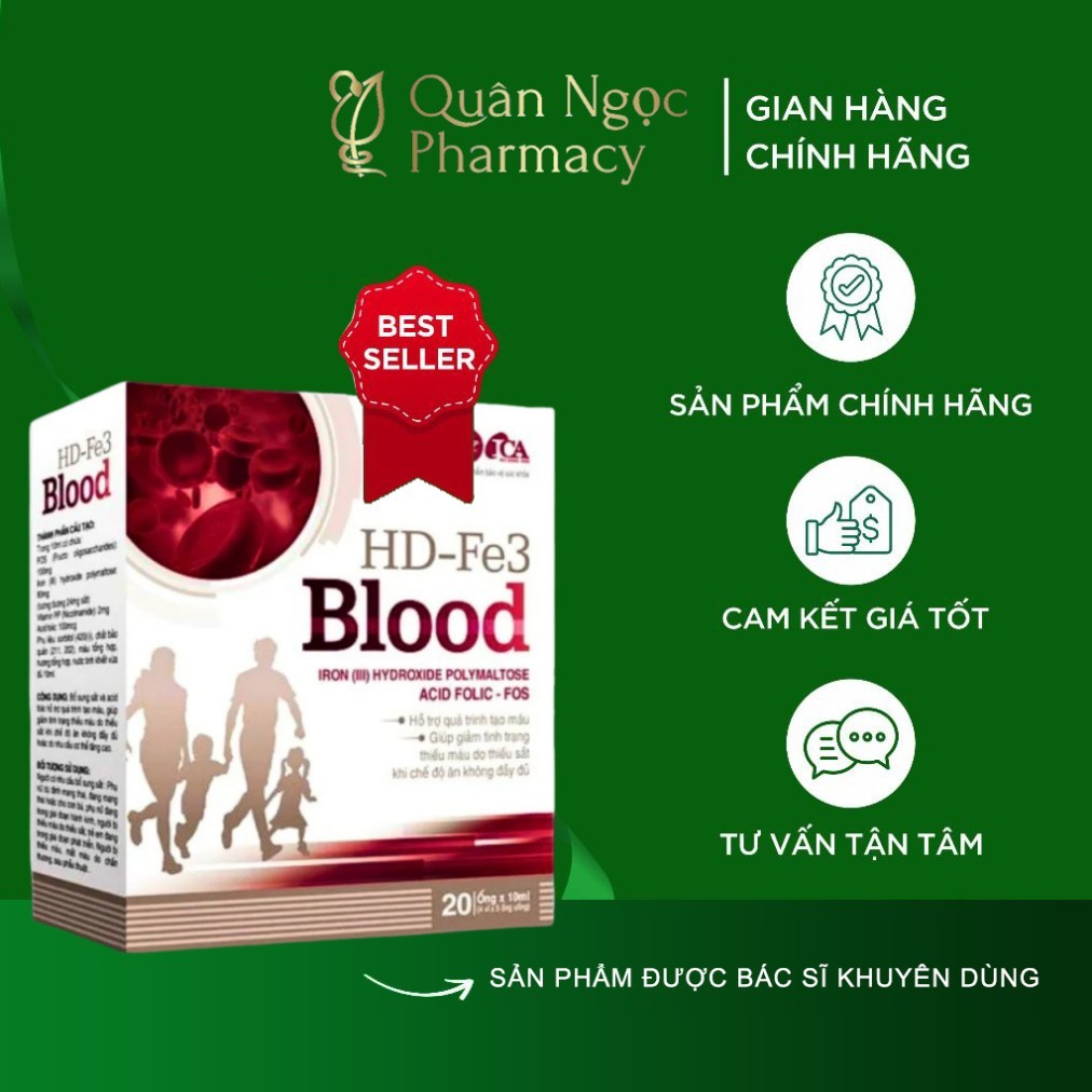 [HÀNG CHUẨN] SẮT ỐNG HD - FE3 BLOOD BỔ MÁU (hộp 4 vỉ x 5 ống)