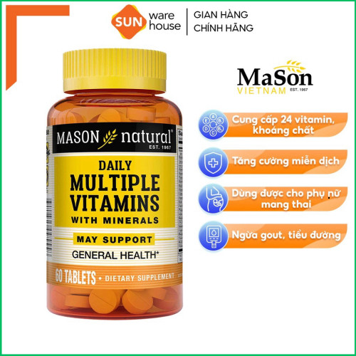 Viên Uống Hỗ Trợ Sức Khoẻ MASON NATURAL Daily Multiple Vitamins Whith Minerals 60 Viên