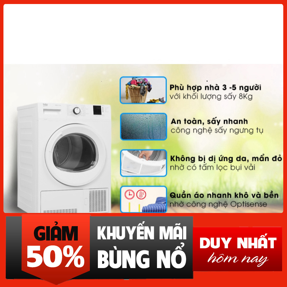 Sale  Máy sấy quần áo Beko 8kg DU8133GA0W Tumble Drying Cao Cấp free ship