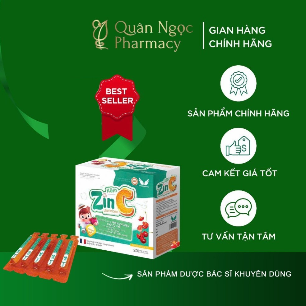 [HÀNG CHUẨN] Kẽm ống Zinc DavieBee - Bổ sung Zin C, Lysine, Thymo tăng hệ miễn dịch, bé khỏe mạnh