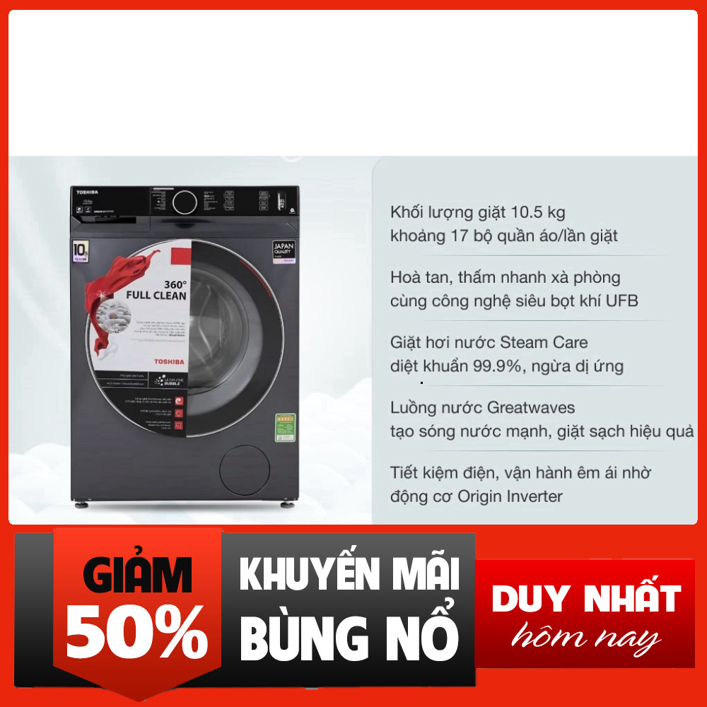 Sale  Toshiba Máy Giặt Inverter 10.5kg TW-BK115G4V - Giá Rẻ Giao Ngay free ship