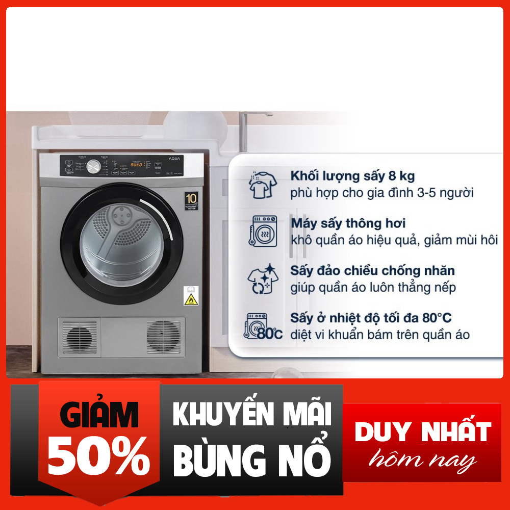 Sale  Máy Sấy Sấy Lông 8kg Aqua AQH-V800H Khí Thải Chống Rỉ Sét free ship