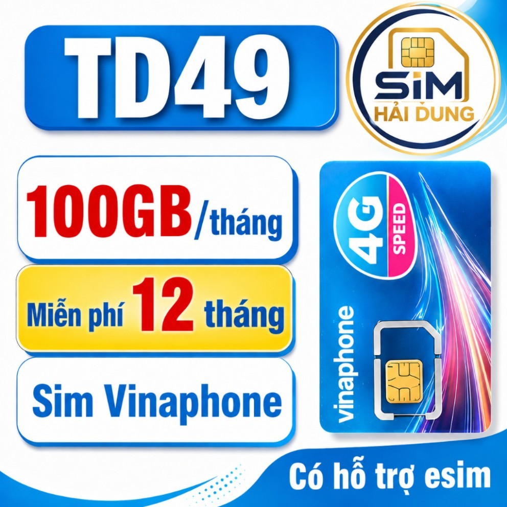 Sim 5G vinaphone 12TD49 - 100GB/Tháng tốc độ cao không chia ngày - Sử dụng trọn 1 năm - Chính Chủ