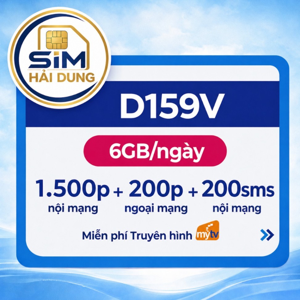 SIM 5G VINAPHONE D159V NGÀY= 6GB  NGHE GỌI NHẮN TIN MIỄN PHÍ TRỌN GÓI 12 THÁNG KHÔNG CẦN NẠP TIỀN