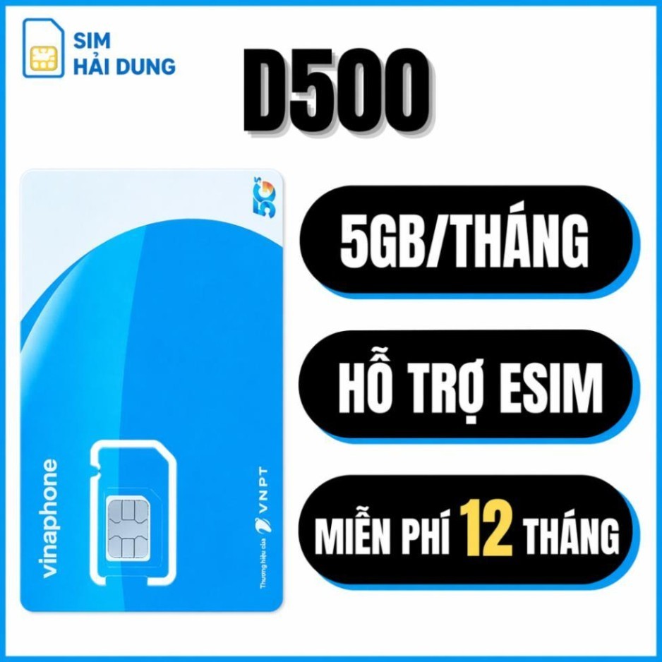 Sim 5G Vinaphone D500 , Tặng 5GB/Tháng Dùng 12 Tháng Không Cần Nạp Tiền