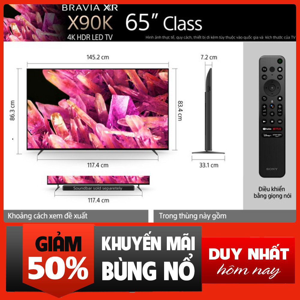 Sale  Tivi Sony XR-65X90K 4K 65inch Google TV Smart free ship