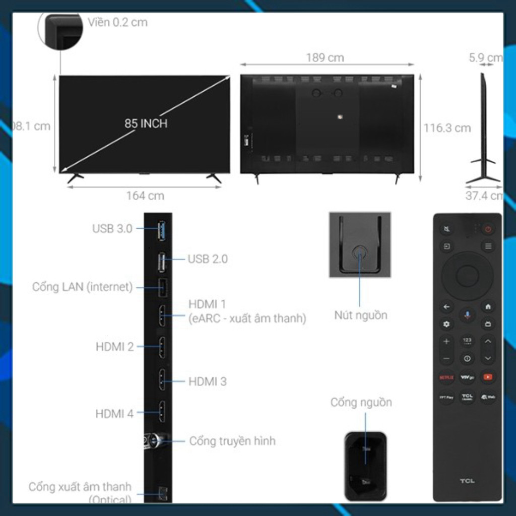 Google Tivi QDMini LED TCL AI 4K 85 inch 85C6K 2025  VIỆT NAM (SP Khanh  LIKE NEW  Hãng Bảo Hành) _h
