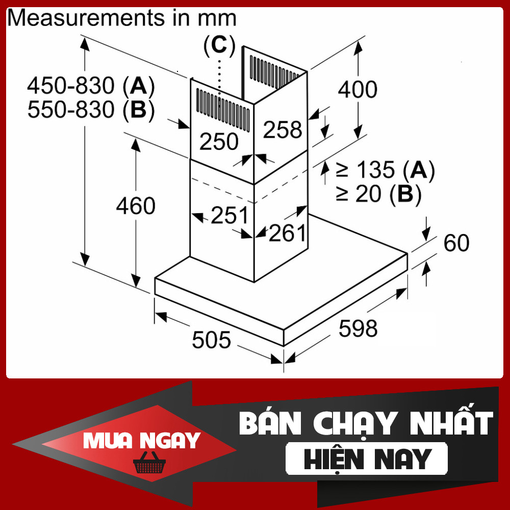 ib đặt nhanh ✔️ Máy Hút Mùi Bosch DWB67BK61T/ DWB67BK61T – Chất Liệu Thép Không Gỉ – 3 Cấp Độ Hút + 