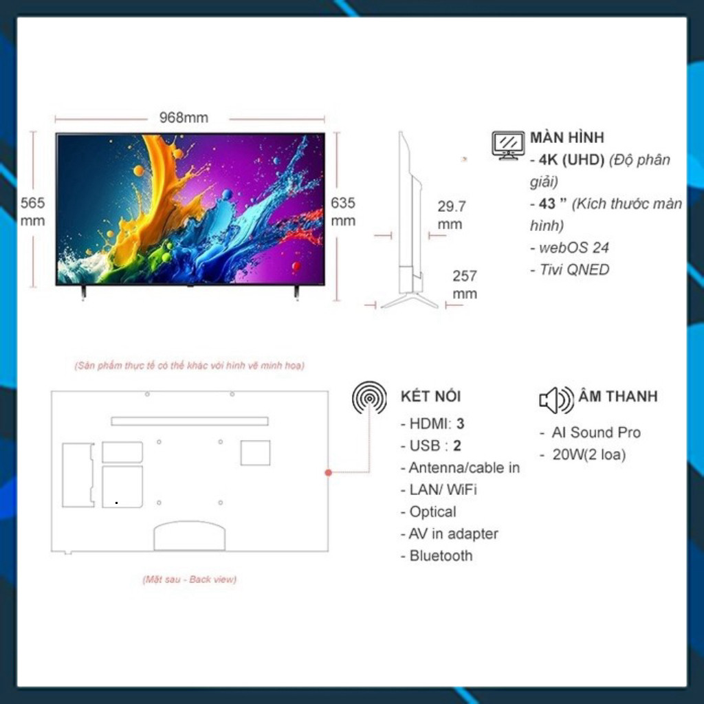 ib shop đặt nhanh✨ Smart Tivi QNED LG 4K 43 inch 43QNED80TSA 2024  INDONESIA dienmaytonkho Chính Hãn