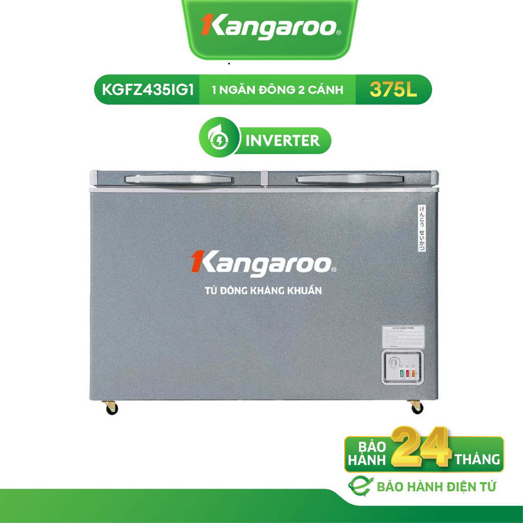 Tủ đông 375L Inverter Kangarooo kháng khuẩn 1 ngăn 2 cánh KGFZ435IG1