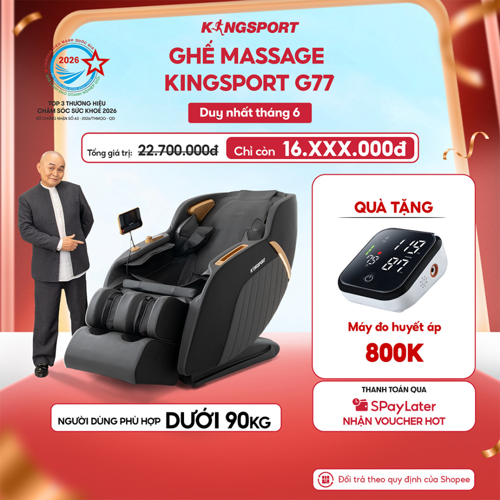 [KOL - CHỈ GIAO HCM] Ghế massage KINGSPORT G77 màu sắc hiện đại, điều khiển bằng giọng nói