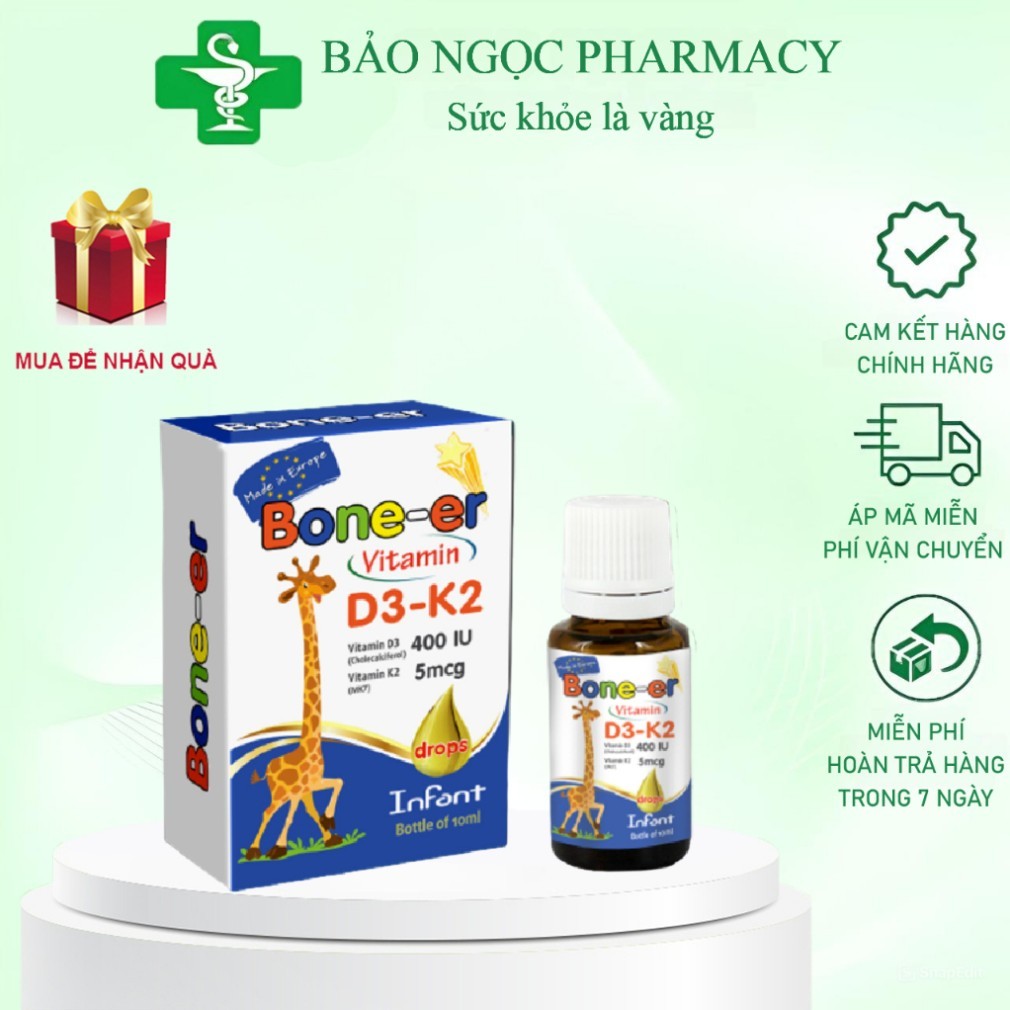 [HÀNG CHÍNH HÃNG] VITAMIN D3 NHỎ GIỌT BONE - ER (Lọ 10 ml) BỔ SUNG D3 VÀ K2 CHO BÉ TỪ 0 THÁNG TUỔI