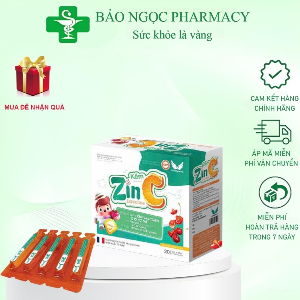 [HÀNG CHÍNH HÃNG] Kẽm ống Zinc DavieBee - Bổ sung Zin C, Lysine, Thymo tăng hệ miễn dịch, bé khỏe mạ