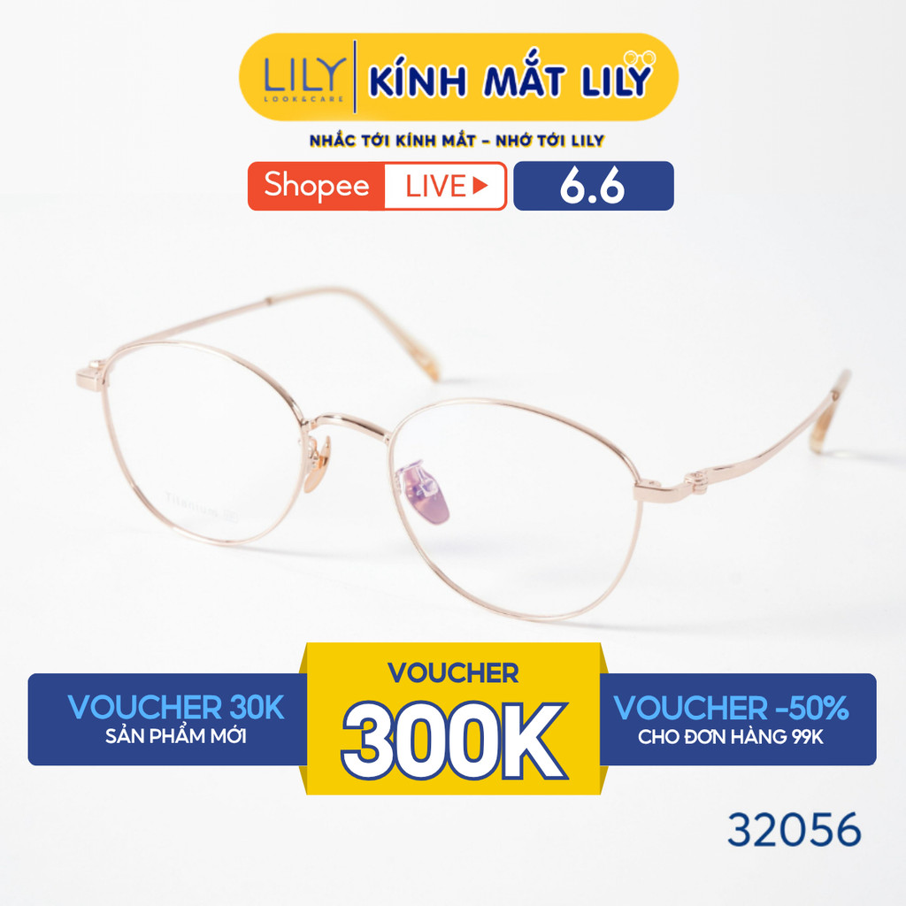 Gọng kính mắt tròn nam nữ Lilyeyewear chất liệu kim loại cao cấp thanh mảnh nhẹ nhàng 32056