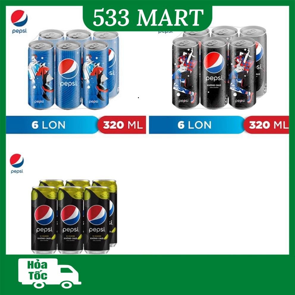 [LỐC 6 LON] Nước ngọt Pepsi lon 330ml