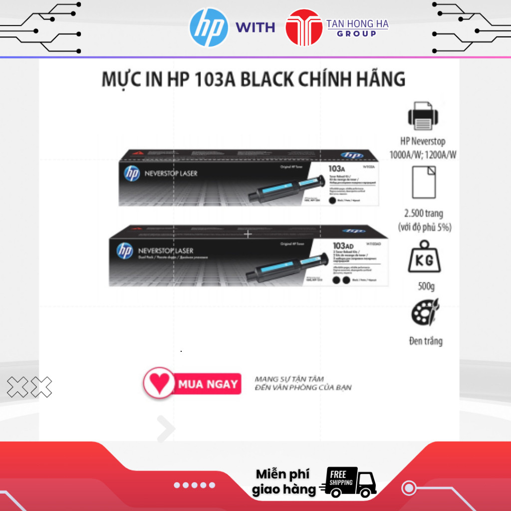 MỰC IN HP 103A BLACK CHÍNH HÃNG Dùng cho Máy in HP 1000A 1000W HP 1200A 1200W - VPS STORE