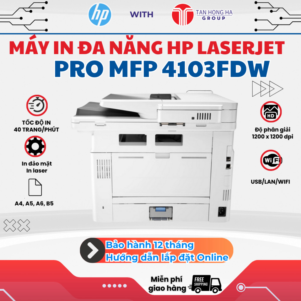 Máy in đa chức năng HP LaserJet Pro MFP 4103fdw (2Z629A), in - Sao Chụp - Quét - Fax - VPS STORE