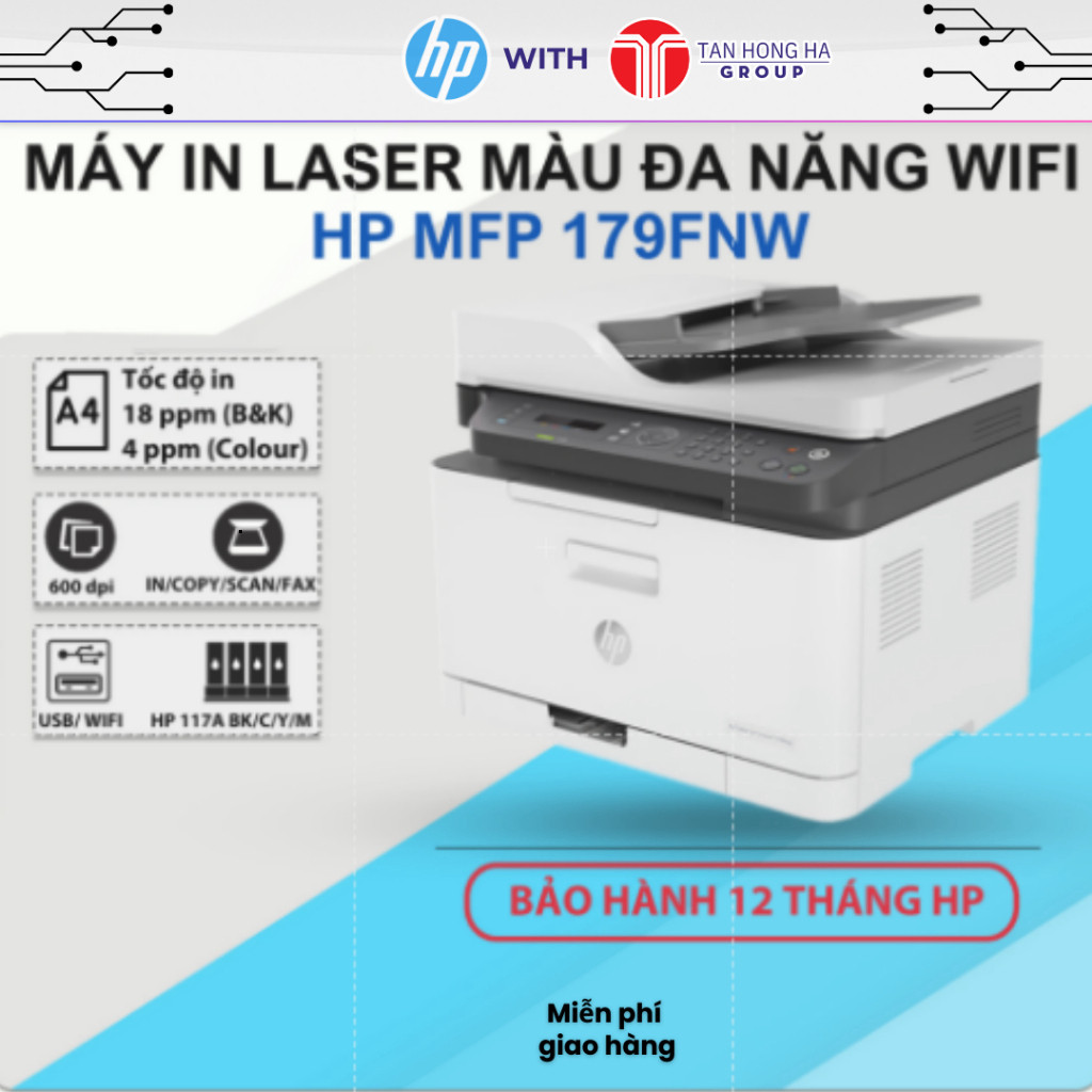 Máy in laser màu đa năng HP MFP 179fnw (4ZB97A) - In/Copy/ Scan/ Fax/ ADF/WIFI - Bảo hành 12 tháng -