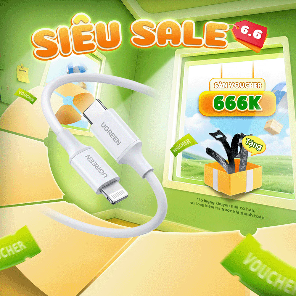 Cáp sạc USB C sang Lightning Ugreen US171 đạt chuẩn MFi 60W PD | Sạc nhanh | Tốc độ truyền 480Mbps |