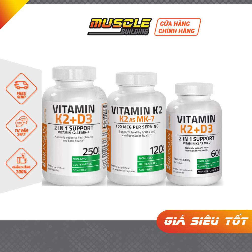 Vitamin D3 K2 Bronson Vitamin K2 + D3 Tăng Đề Kháng, Tăng Miễn Dịch, Hỗ Trợ Xương Khớp