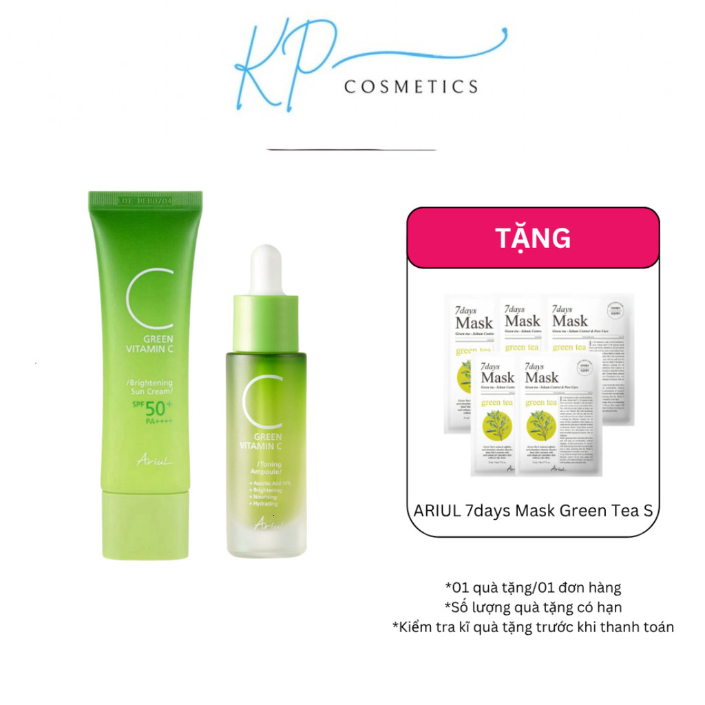 [Chính Hãng] Combo Dưỡng Da Ariul Green Vitamin C Ariul Toning Ampoule 15ml & Green Vitamin C Bright