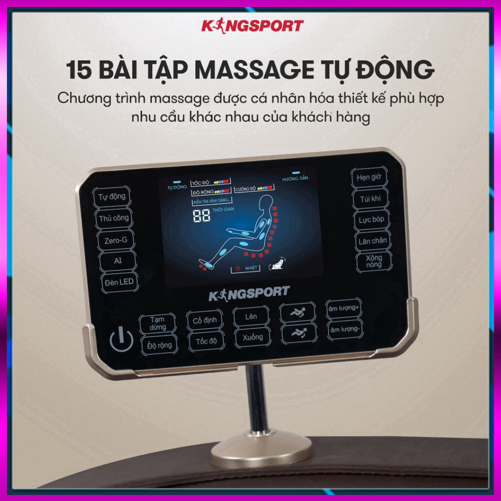 ib shop_ Ghế massage KINGSPORT G91 NEW cao cấp con lăn 3D, đo quét cơ thể, túi khí massage chân cao 