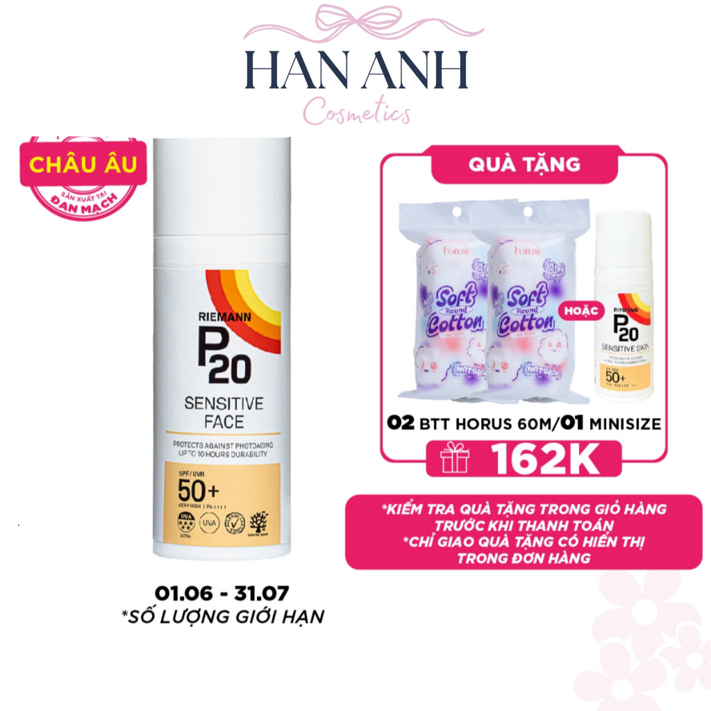 [Chính Hãng] [DATE 7.2027] Riemann P20 Kem chống nắng Sensitive Face SPF50+ PA++++ 50g