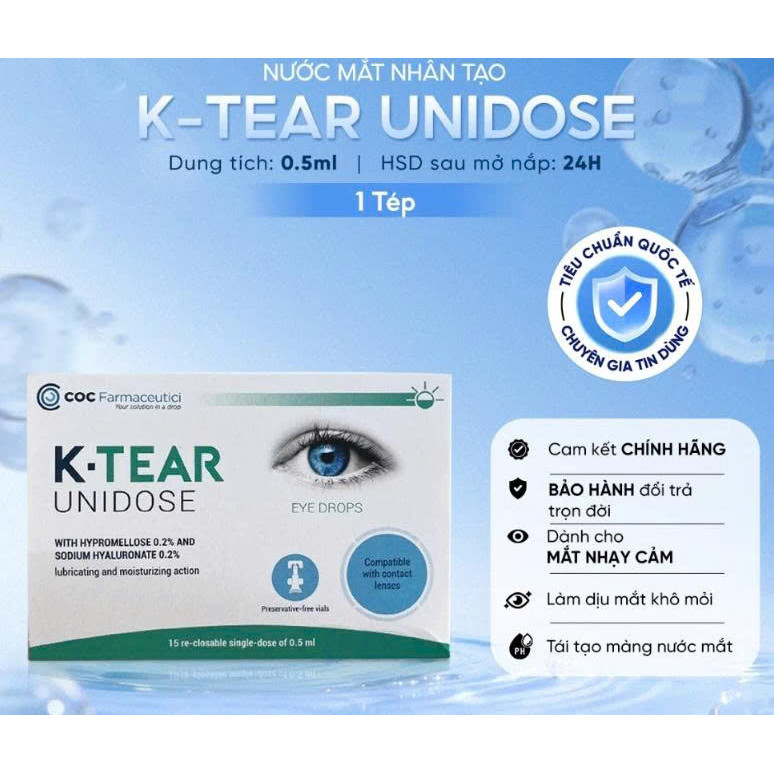 Dung Dịch Nhỏ Mắt K - Tear Unidose Cao Cấp, Cấp Ẩm, Giảm Khô Mắt, An Toàn, Bảo Vệ Mắt Italia