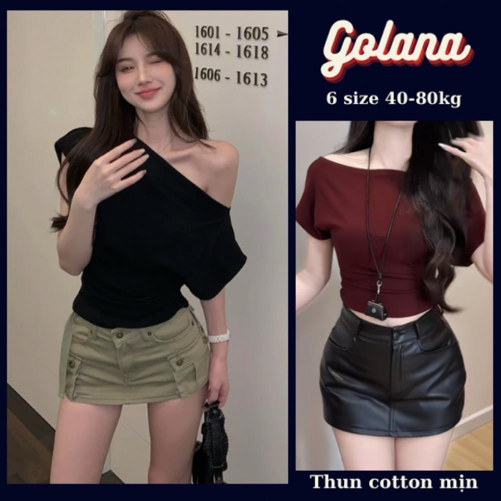Áo Thun Nữ Trễ Vai Tay Ngắn Cotton Co Giãn Mềm Mịn Tôn Dáng Gợi Cảm Golana ( Có bigsize) Tv28 .