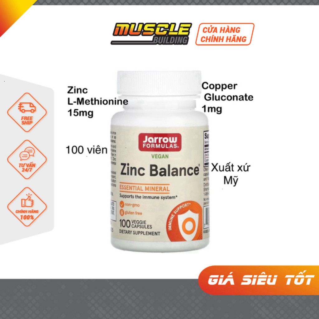 Viên bổ sung kẽm JARROW Zinc Balance từ Mỹ hỗ trợ tăng cường miễn dịch