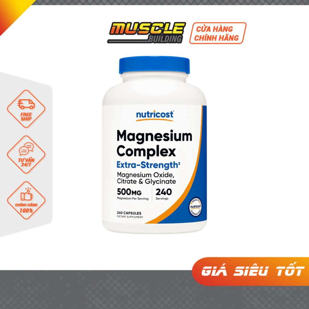 Nutricost Magnesium Complex 500mg - Magie Tổng Hợp 3 Dạng Magnesium Oxide Citrate Glycinate