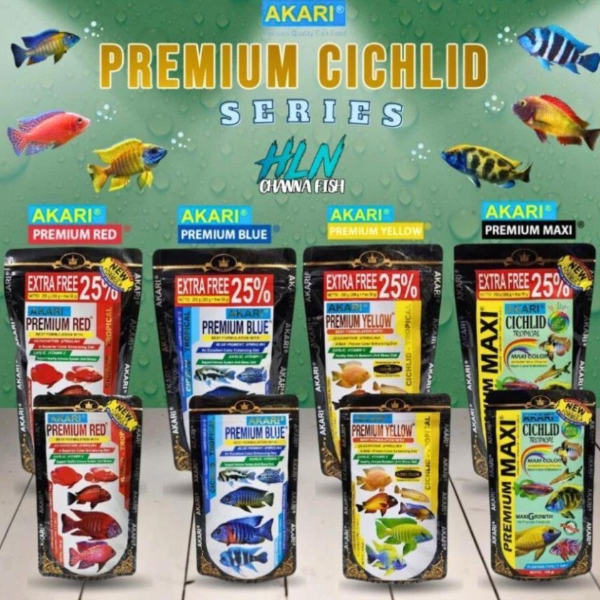 Cám AKARI Pro & Premium Maxi/Red/Yellow/Blue | Tăng Màu Cá Lóc Cảnh, La Hán, Ali, Cá Đĩa