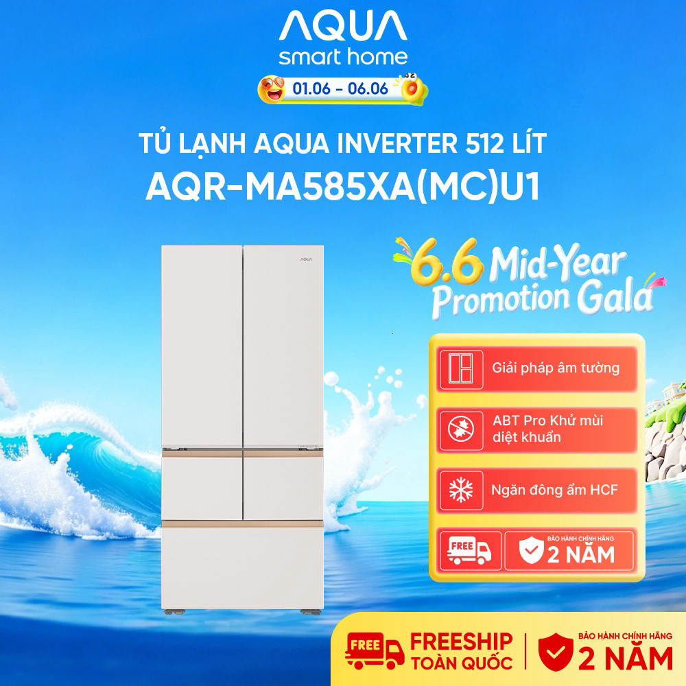 ( Tủ lạnh AQUA Inverter 512 lit AQR-MA585XA(MC)U1 - Làm đá tự động - Bảo hành 2 năm