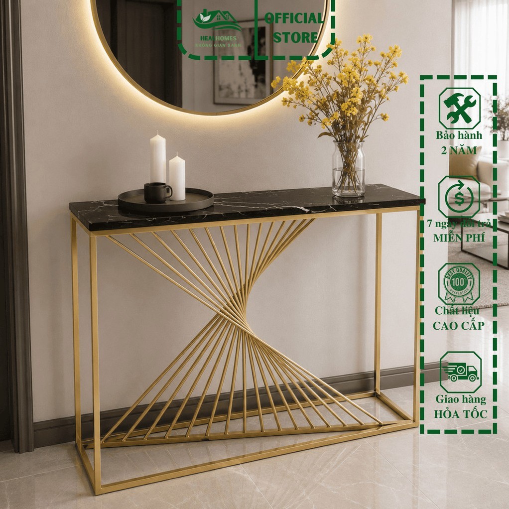 Bàn Trang Trí HEALHOMES LA1 Kiểu Console Mặt Đá Chữ Nhật Cho Sảnh Và Phòng Khách
