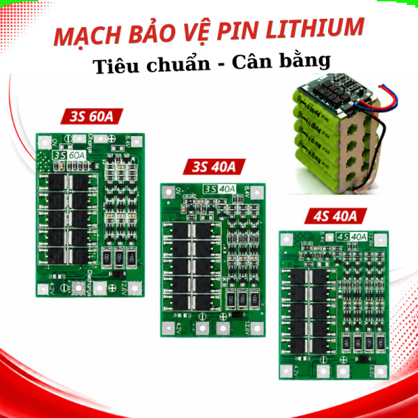 Mạch BMS Pin 18650 3S 4S Có Cân Bằng Cell 40A 60A Chống Chập Mạch