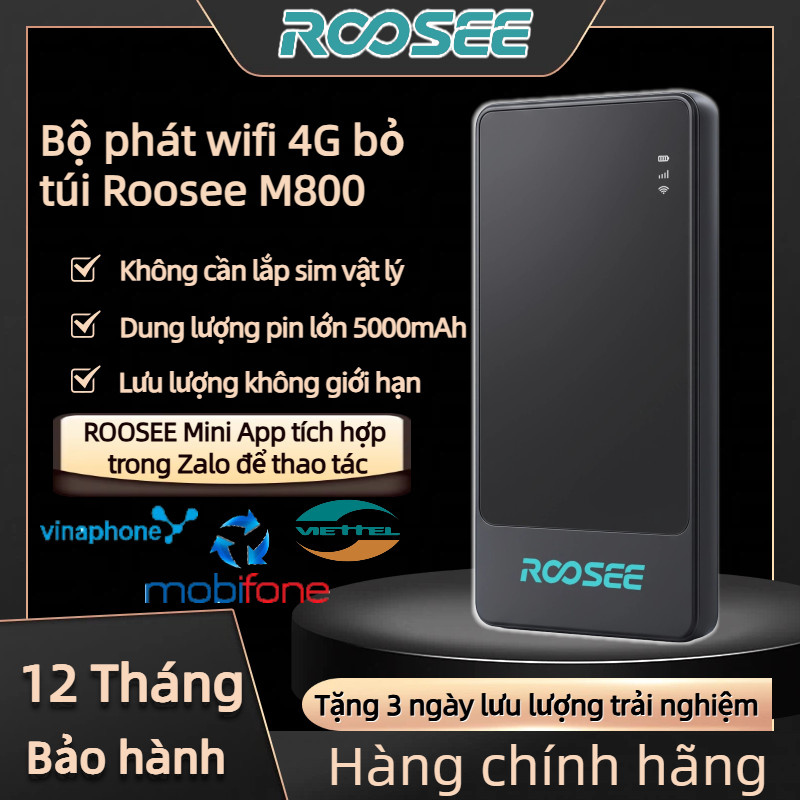 Bộ phát wifi 4G bỏ túi Roosee M800- không cần lắp sim, pin 5000mAh, ROOSEE mini app thao tác, ba nhà