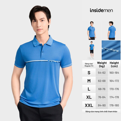 Áo Polo Nam tay ngắn màu xanh  Insidemen Slim Fit Cotton thấm hút Spandex co giãn IPS131AS2