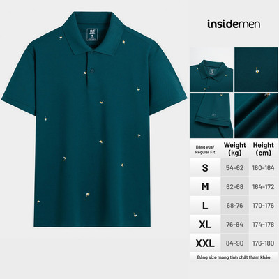 Áo Polo Nam Insidemen Slim Fit ôm nhẹ màu xanh cổ vịt  IPS168AS3