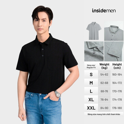 Áo Polo Nam tay ngắn Insidemen Regular cổ dệt cùng màu đen IPS124AS2