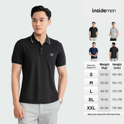 Áo polo nam INSIDEMEN thiết kế viền tinh tế, lịch sự, chất vải polyester cực bền màu IPS075S3