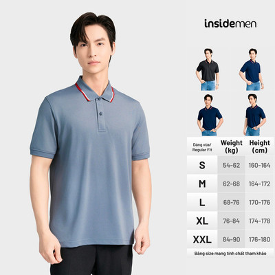 Áo Polo Nam tay ngắn Insidemen Regular cổ dệt viền màu xám màu đen màu xanh navy IPS190AS0