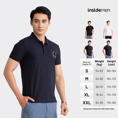 Áo polo nam INSIDEMEN có cổ thêu chữ màu trung tính đơn giản chất thun co giãn thoáng mát IPS024S3