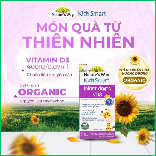 Combo 2 Siro Uống Nature's Way Kids Smart Drops DHA và Infant Drops VD3 organic Bổ Sung Vitamin D Ch