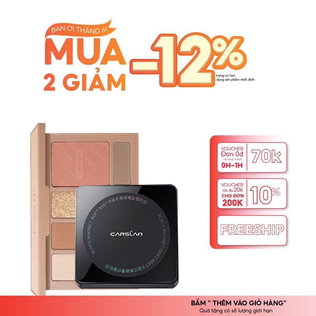 Combo bảng phấn mắt Carslan 10 ô đa sắc + phấn nén Carslan nền mịn, kiềm dầu hiệu quả 2025