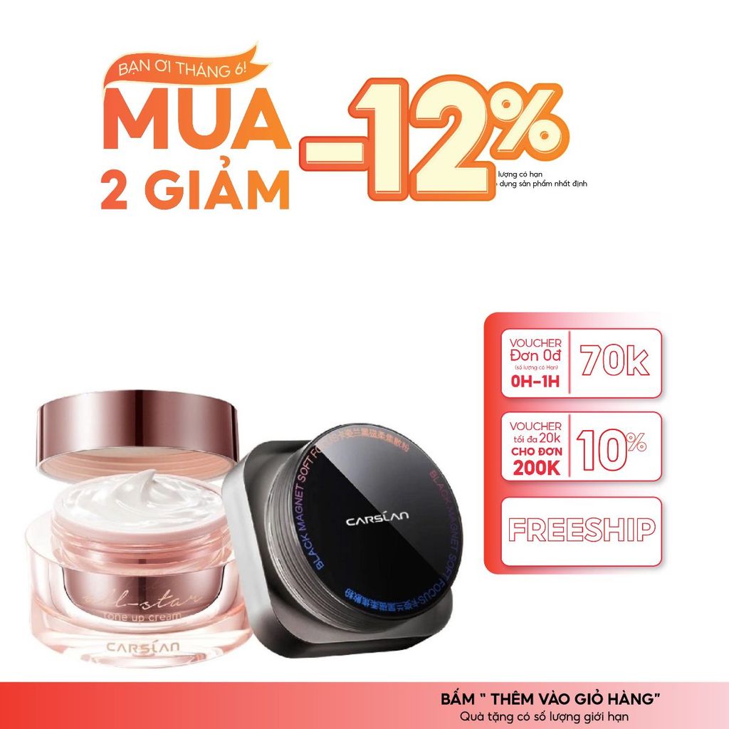 Combo kem lười Carslan nền nhanh – mịn + phấn phủ Carslan kiềm dầu, khóa nền bền màu 2025