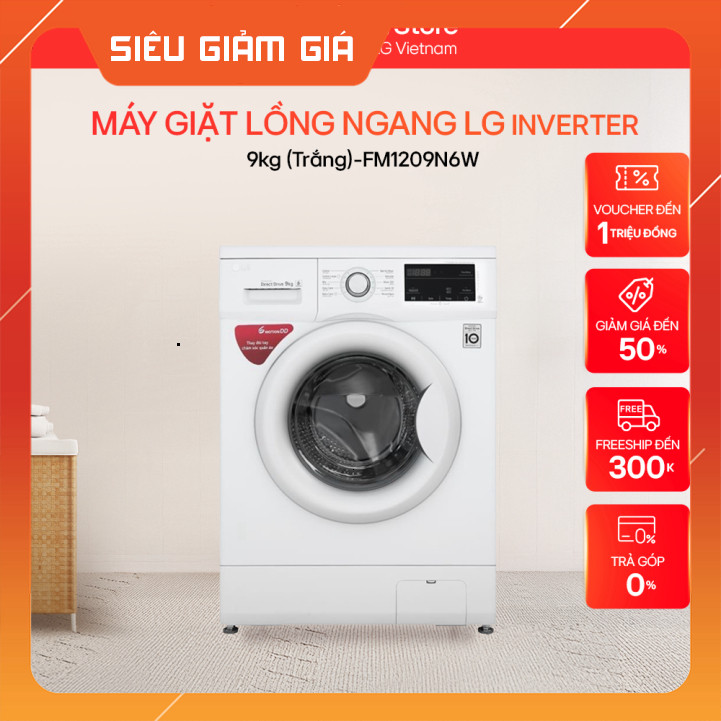 Máy giặt LG Inverter 9kg Trắng FM1209N6W Lồng Giặt Cao Length: 56 chars