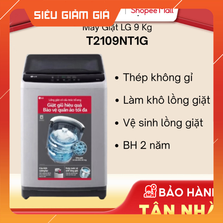 Máy Giặt LG Tấn Trấu 9Kg T2109NT1G Tốc Giặt Cấp Tốc Siêu Mạnh (Máy Giặt LG Tấn Trấu 9Kg T2109NT1G Tố