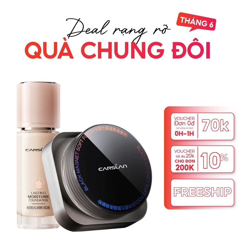 Combo Kem Nền Carslan 30g + Phấn Phủ Bột Carslan 8gLớp Nền Mỏng Mịn, Lâu Trôi, Kiềm Dầu, Không Cakey